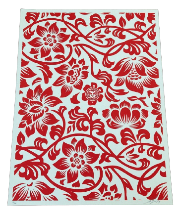 Floral Takeover 2017 Red Cream Silkscreen Print by Shepard Fairey- OBEY