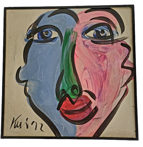 Friend Face 92 Pink Blue Original Oil Painting by Peter Keil