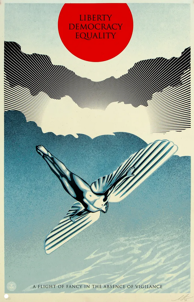 Icarus Democracy Silkscreen Print by Shepard Fairey- OBEY