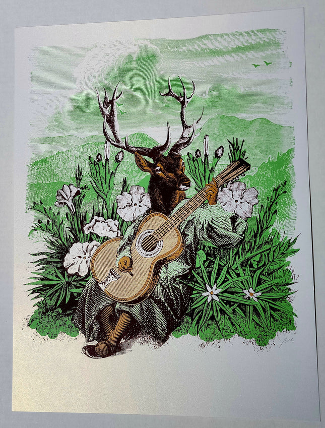 Lumineers Deer Guitar Pearlescent White Silkscreen Print by Nate Duval