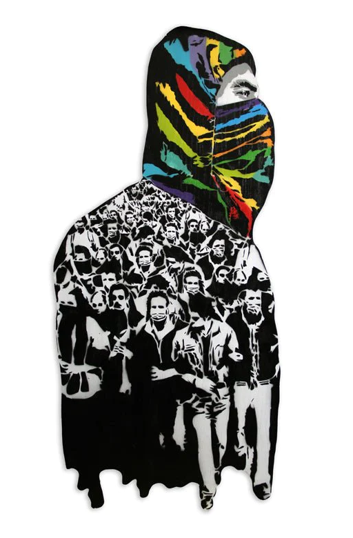 Peoples Power Original Stencil Spray Paint Wood Panel Painting by Icy & Sot
