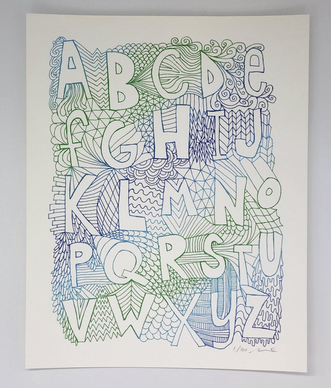 Alphabet Green Silkscreen Print by Nate Duval