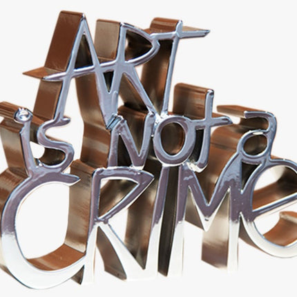 Art Is Not a Crime Hand Candy Silver Sculpture by Mr Brainwash- Thierry Guetta