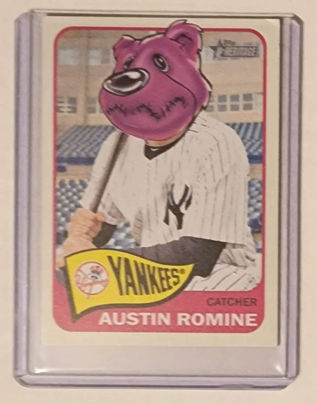 Austin Rommie Bear Stitch Yankees Original Collage Baseball Card Art by Pat Riot
