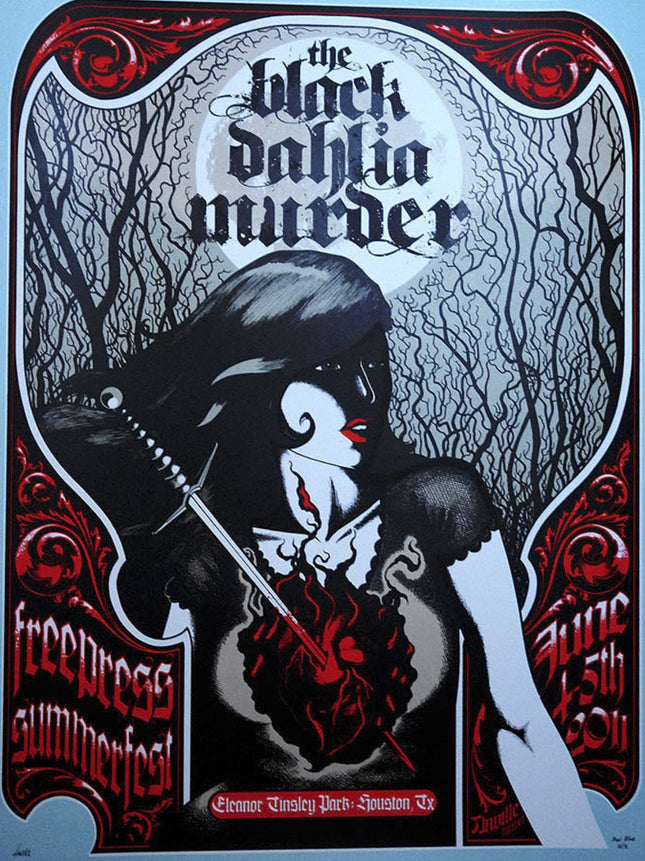 Black Dahlia Murder Red on Blue Silkscreen Print by Justin Anville