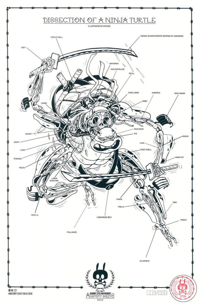Dissection of Ninja Turtle Anatomy Sheet No 22 Silkscreen Print by Nychos