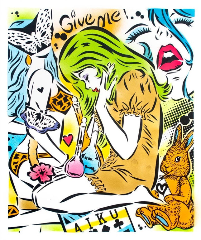 Emotions Green HPM Stencil Silkscreen Print by Lady Aiko