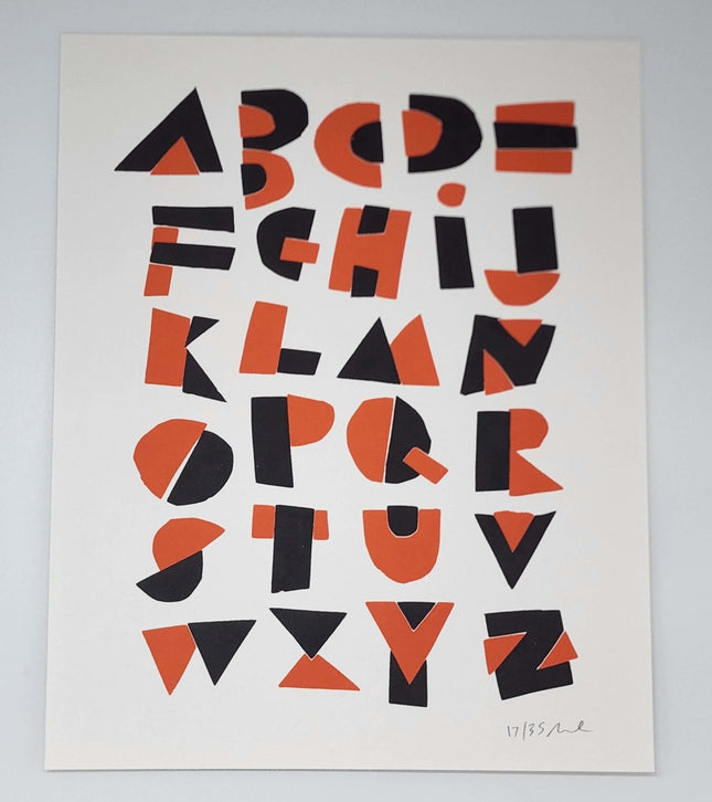 Hand Cut Alphabet Orange Silkscreen Print by Nate Duval