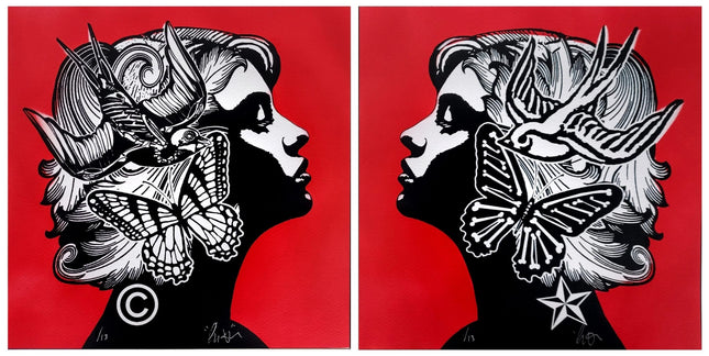 Hopes and Fears Diptych Red Silkscreen Print by Copyright