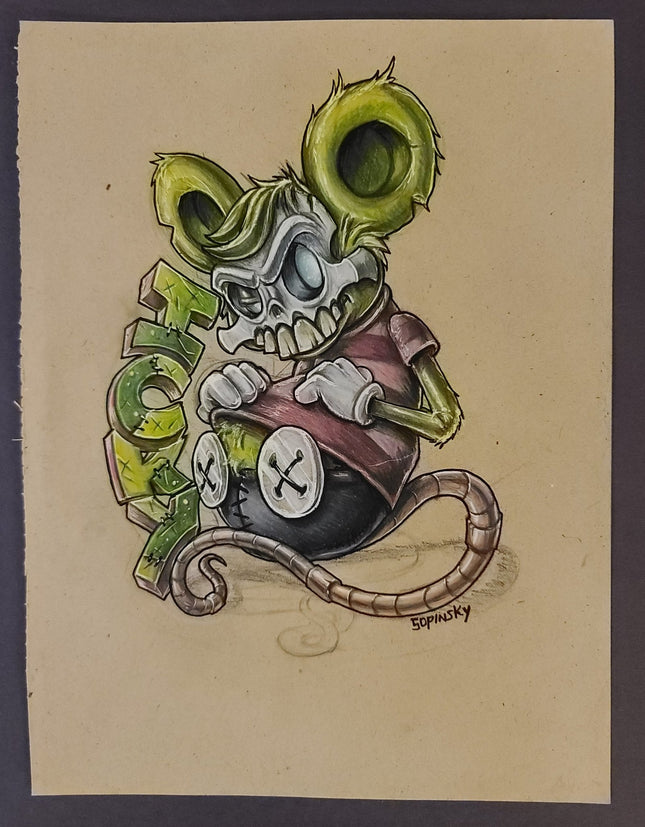 Icky Mouse Original Colored Pencil Drawing by Brandon Sopinsky