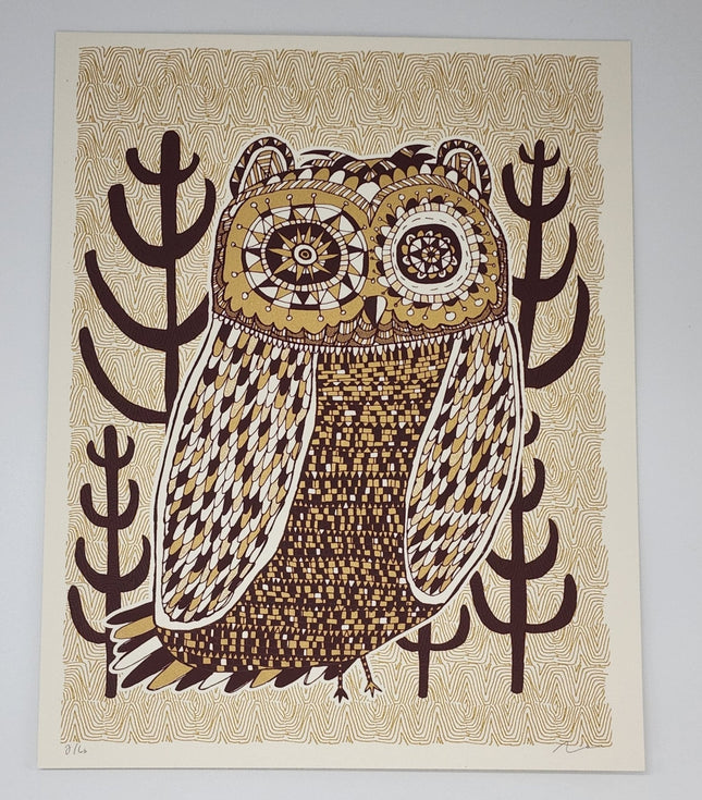 Night Owl Gold Silkscreen Print by Nate Duval