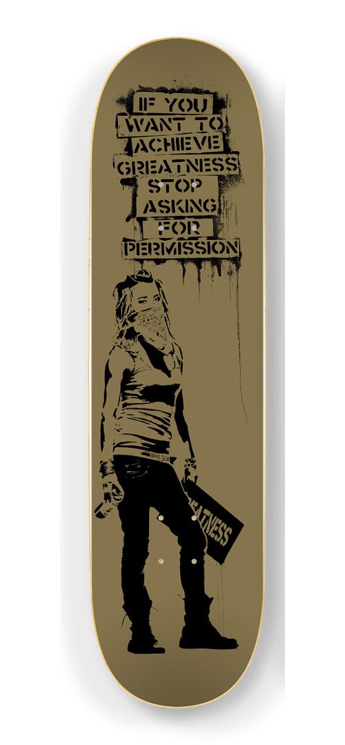Stop Asking For Permission Gold Skateboard Art Deck by by Eddie Colla