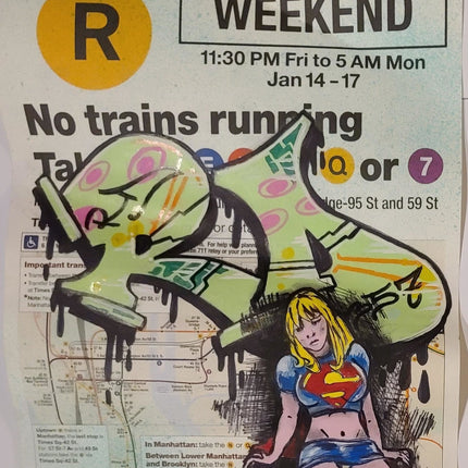 Supergirl No Trains Running Original Acrylic Spray Paint Painting by RD-357 Real Deal