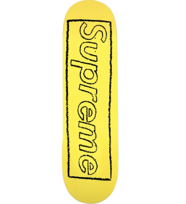 Supreme KAWS Chalk Logo Deck- Yellow Skateboard by Kaws- Brian Donnelly