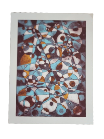 Abstract Circles Teal Blue Silkscreen Print by Nate Duval