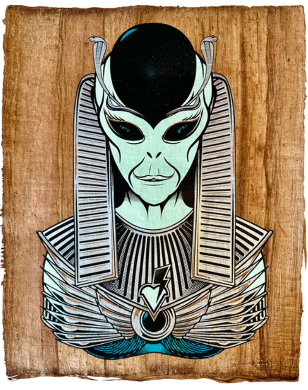 Alien Encounter Glow in the Dark Papyrus Silkscreen Print by Marwan Shahin