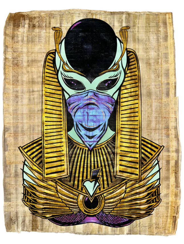Alien Hidden Glow in the Dark Papyrus Silkscreen Print by Marwan Shahin