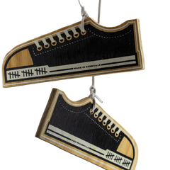 Black Shoe Tossing Wood Silkscreen Print by Skewville