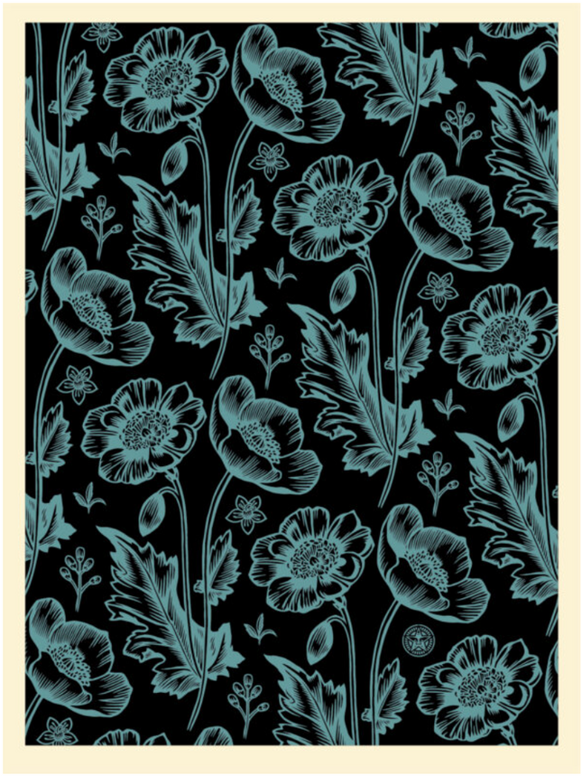 Black & Blue Sedation in Bloom Silkscreen Print by Shepard Fairey- OBEY
