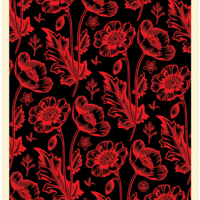 Black & Red Sedation in Bloom Silkscreen Print by Shepard Fairey- OBEY