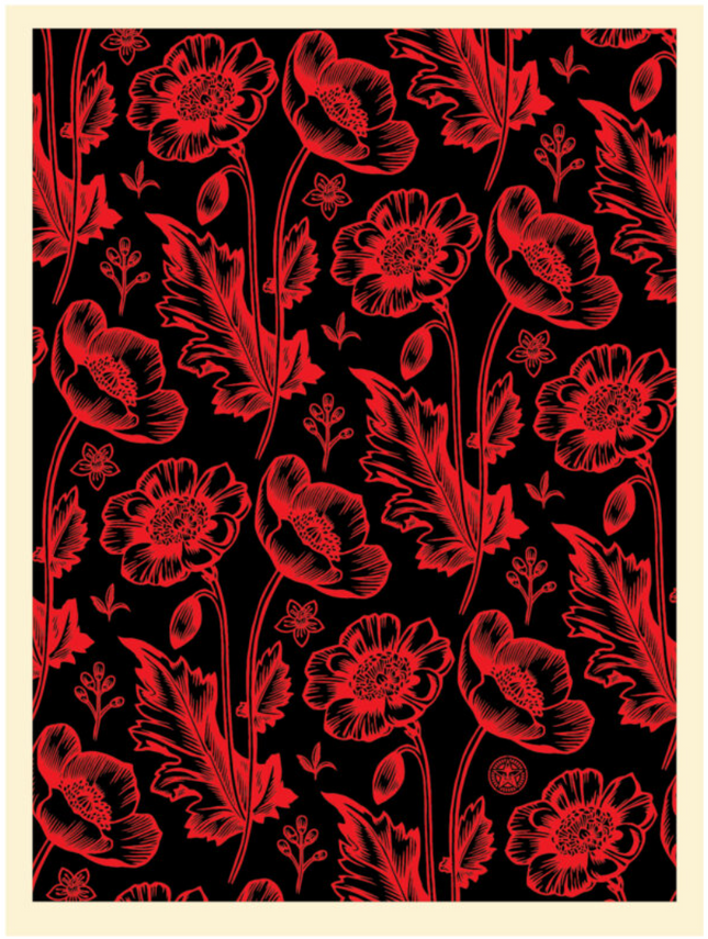 Black & Red Sedation in Bloom Silkscreen Print by Shepard Fairey- OBEY