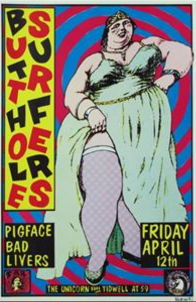 Butthole Surfers Pigface Bad Livers Handbill 1991 Silkscreen Print by Frank Kozik