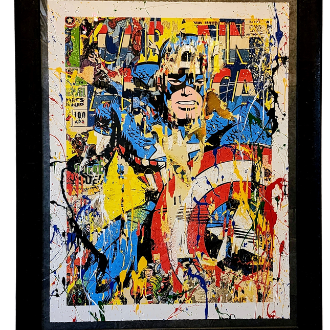 Captain America HPM Spray Paint Silkscreen Print by Mr Brainwash- Thierry Guetta