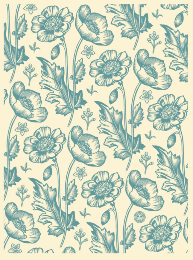 Cream & Blue Sedation in Bloom Silkscreen Print by Shepard Fairey- OBEY