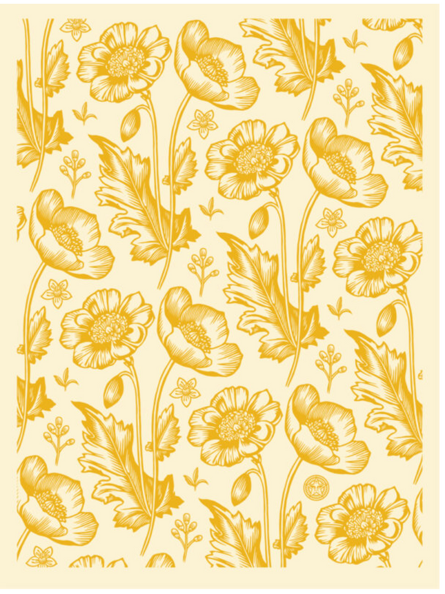 Cream & Gold Sedation in Bloom Silkscreen Print by Shepard Fairey- OBEY