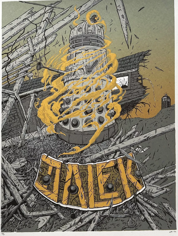 Serigrafía de un Dalek de Doctor Who por Andrew Ghrist