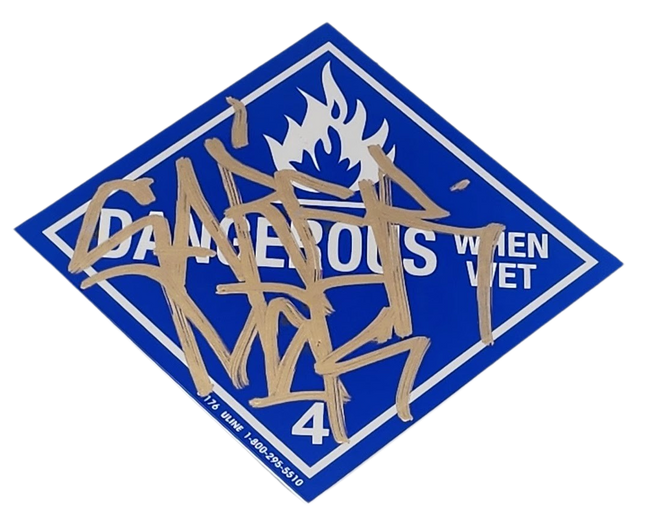 Dangerous When Wet Slap-Up Label Sticker Original Tag Art by Saber Gold 2