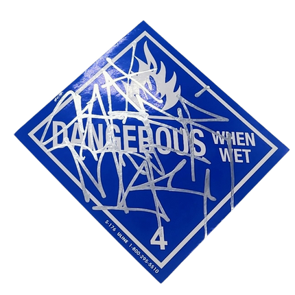 Dangerous When Wet Slap-Up Label Sticker Original Tag Art by Saber Silver 2
