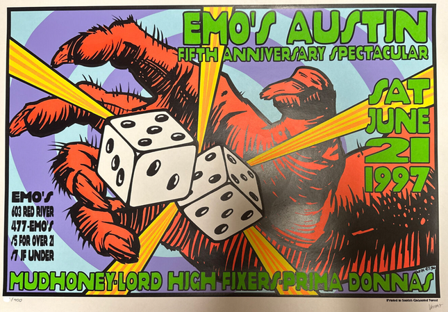 Emo's Austin Fifth Anniversary 1997 Texas Silkscreen Print by Frank Kozik