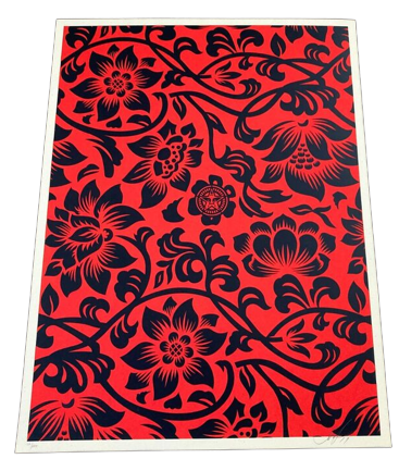 Sérigraphie Floral Takeover 2017 Noir et Rouge par Shepard Fairey - OBEY