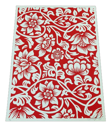 Floral Takeover 2017 Cream Red Silkscreen Print by Shepard Fairey- OBEY