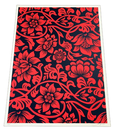 Sérigraphie rouge et noire « Floral Takeover 2017 » de Shepard Fairey - OBEY