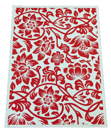 Floral Takeover 2017 Red Cream Silkscreen Print by Shepard Fairey- OBEY