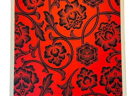 Flower Vine Black Red AP Silkscreen Print by Shepard Fairey- OBEY