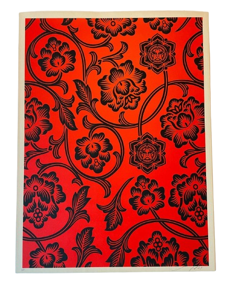 Flower Vine Black Red AP Silkscreen Print by Shepard Fairey- OBEY