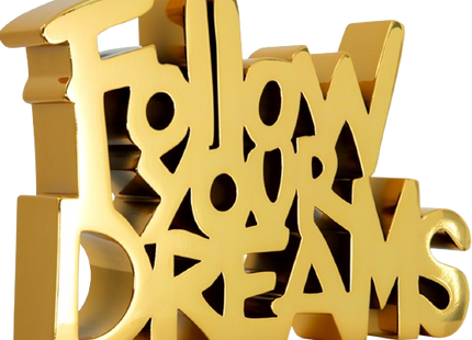 Follow Your Dreams Chrome Gold Painted Resin Sculpture by Mr Brainwash- Thierry Guetta