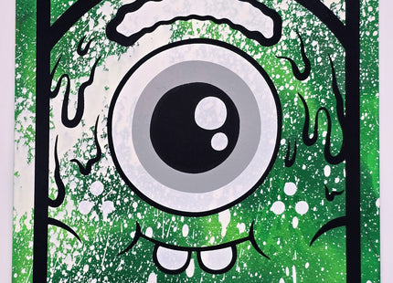 Green Mister Melty Icon Painted HPM Acrylic Silkscreen Print by Buff Monster