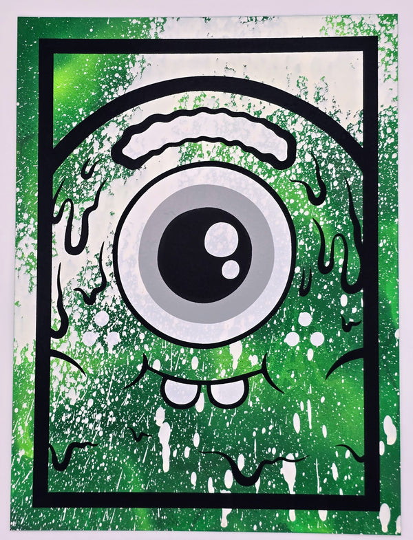 Green Mister Melty Icon Painted HPM Acrylic Silkscreen Print by Buff Monster