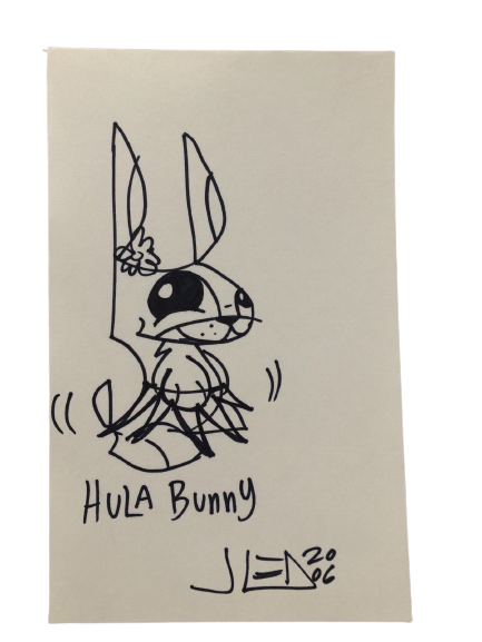 Dibujo original a rotulador de Hula Bunny por Joe Ledbetter