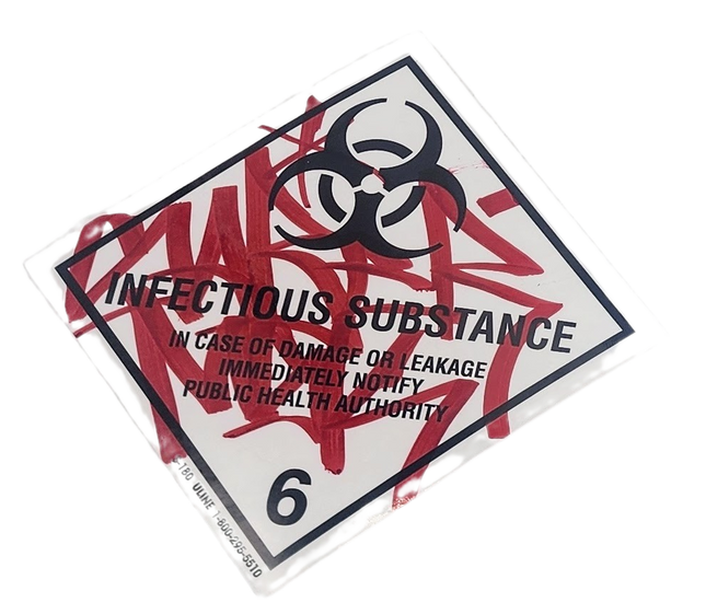 Infectious Substance Slap-Up Label Sticker Original Tag Art by Saber Red 1