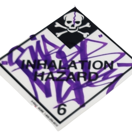 Inhalation Hazard Skull Slap-Up Label Sticker Original Tag Art by Saber Purple 1