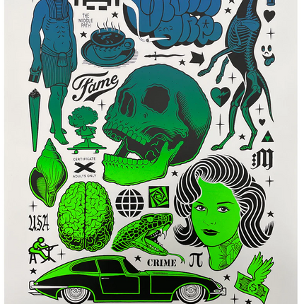 Invader Green Blue Silkscreen Print by Mike Giant
