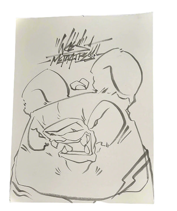 Croquis à l'aquarelle japonaise de Woebot, dessin original de Woes Martin