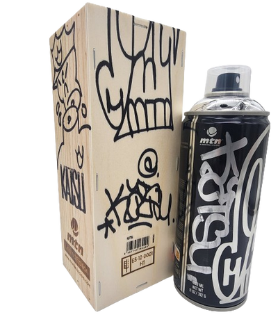 Katsu Tagged Signed Silver Chrome Spray Paint Can Artwork by Montana MTN