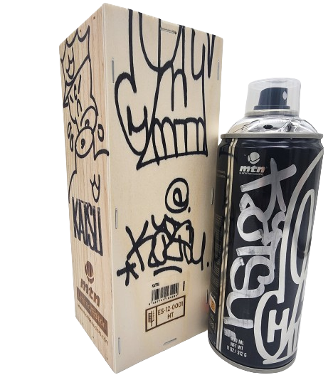 Katsu Tagged Signed Silver Chrome Spray Paint Can Artwork by Montana MTN
