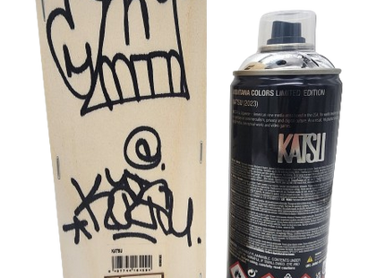 Katsu Tagged Signed Silver Chrome Spray Paint Can Artwork by Montana MTN